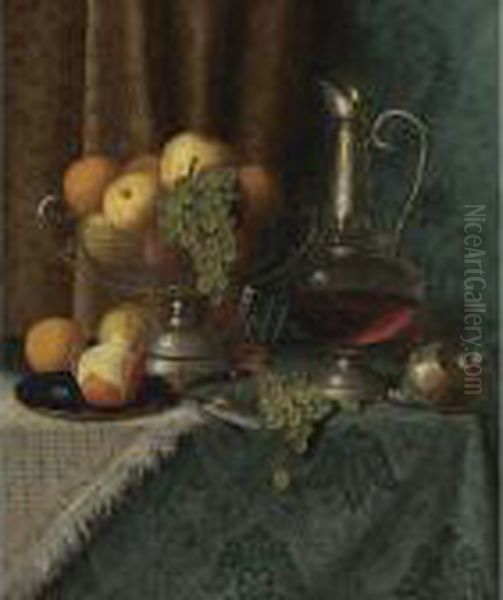 Still Life With Fruit And Wine Oil Painting by William Michael Harnett