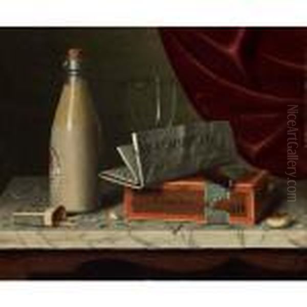 Still Life On Table Top Oil Painting by William Michael Harnett