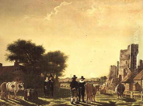 A Dutch Farm with the Ruins of the Huis te Kleef, c.1650 Oil Painting by Govert Dircksz. Camphuysen