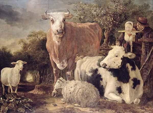 Herdsman and Herdswoman with Livestock, c.1647 Oil Painting by Govert Dircksz. Camphuysen