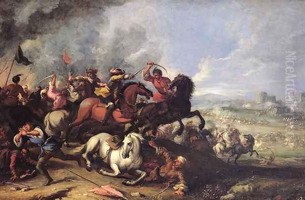 Battle Scene Oil Painting by Giacomo Cortese (see COURTOIS, Jacques)