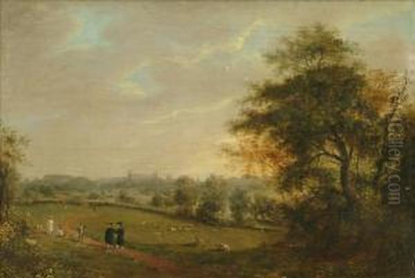 A View Ofeton From The North, With Pupils In The Foreground Oil Painting by Richard Bankes Harraden