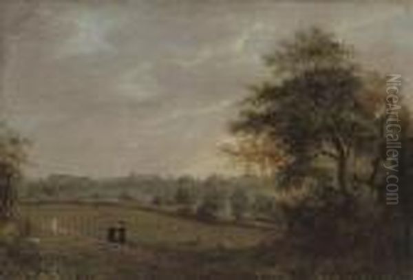 A View Of Eton From The North, With Pupils In The Foreground Oil Painting by Richard Bankes Harraden