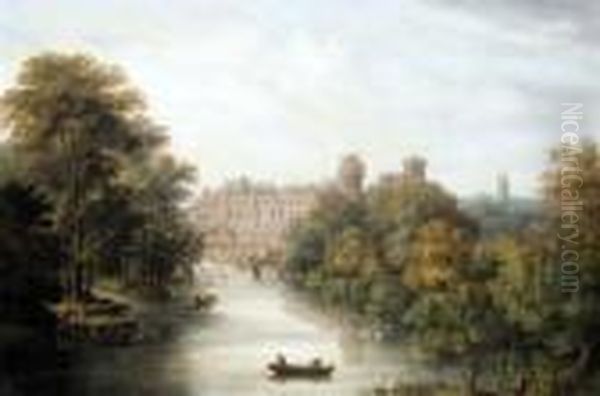 View Of Warwick Castle From The Banbury Road Bridge Oil Painting by Richard Bankes Harraden