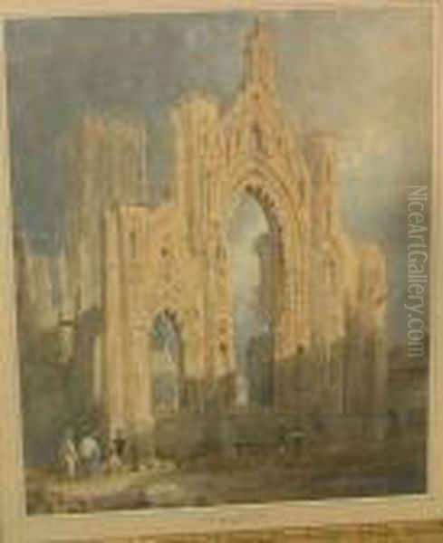 Abbey Ruins With Figures Before Oil Painting by Richard Bankes Harraden