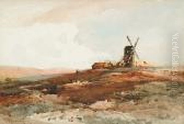 Rural Landscape With A Windmill Oil Painting by Charles Harrington