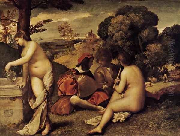 Pastoral Concert (Fete champetre) 1508-09 Oil Painting by Giorgione