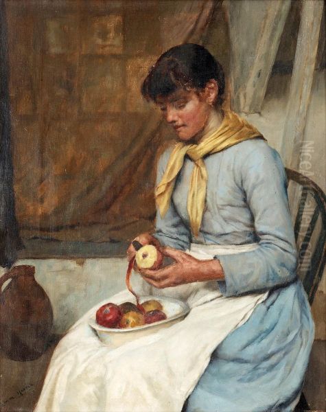 Young Woman Peeling Apples Oil Painting by Edwin Harris