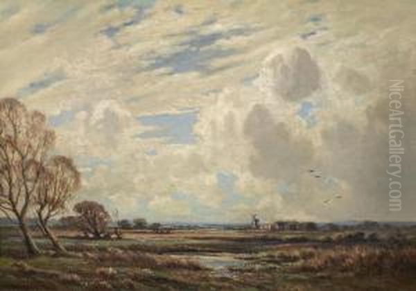 Weite Herbstlandschaftmit Windmuhle Oil Painting by Edwin Harris