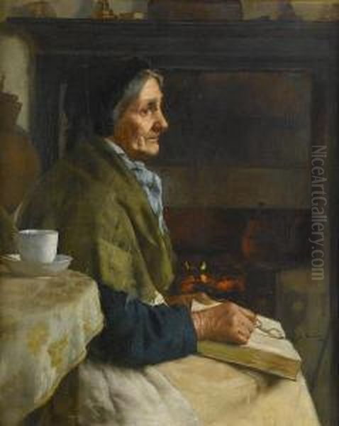 By The Fireside Oil Painting by Edwin Harris