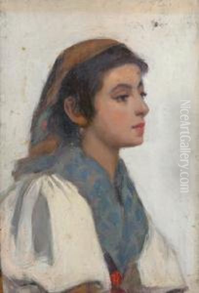 Study Of A Girl. Oil Painting by Edwin Harris