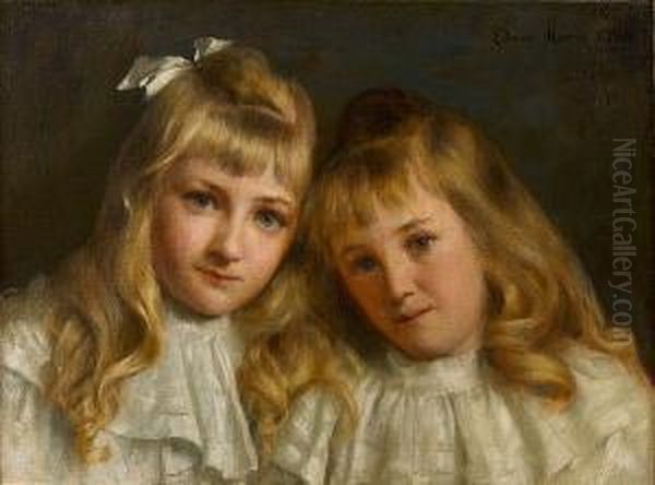 Portrait Of Two Young Girls Oil Painting by Edwin Harris