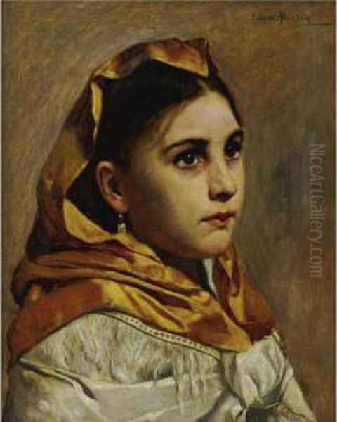 Portrait Of A Young Girl Oil Painting by Edwin Harris