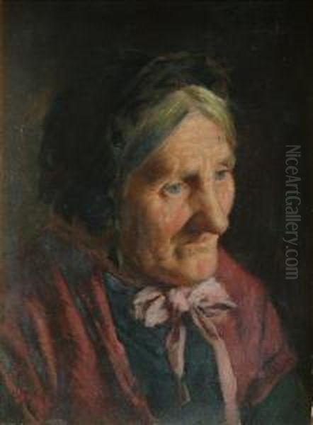 Portrait Of Anelderly Woman, Bust Length Oil Painting by Edwin Harris