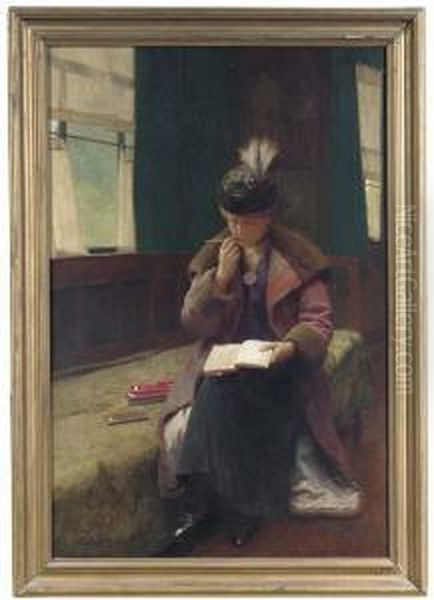 Portrait Of A Lady, Seated Full-length, Writing In A Journal Oil Painting by Edwin Harris