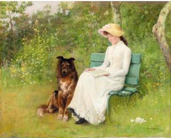 A Quiet Read Oil Painting by Edwin Harris