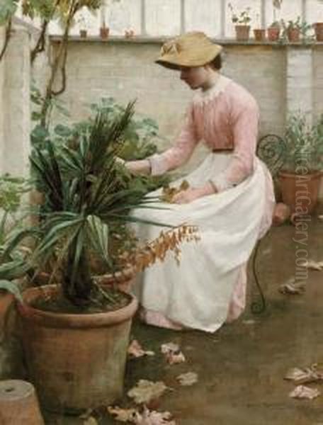 In The Greenhouse Oil Painting by Edwin Harris