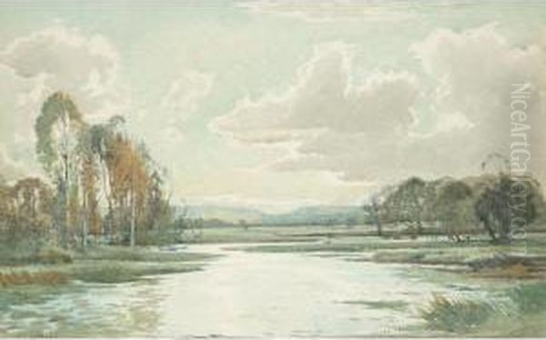 River Landscape Oil Painting by Edwin Harris