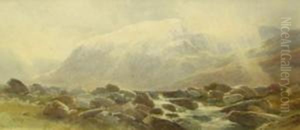 A Rocky Torrent In The Highlands Oil Painting by Henry Harris