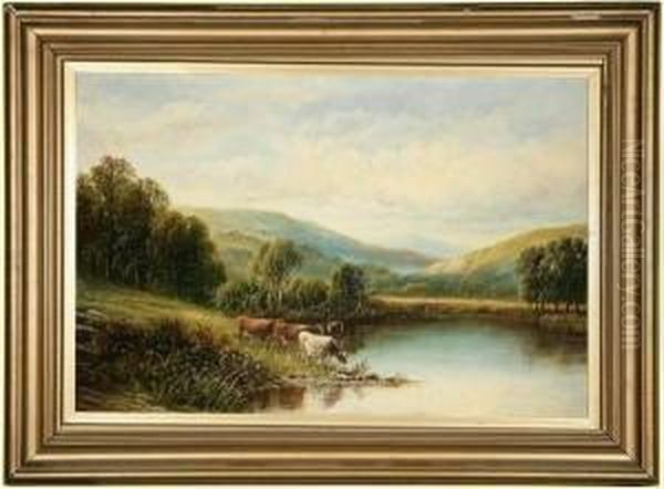 Cows Watering Oil Painting by Henry Harris