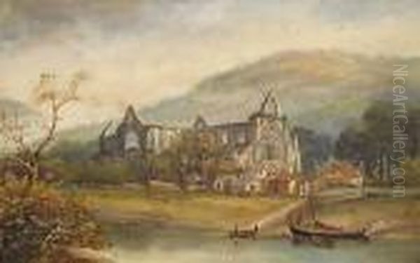 Tintern Abbey;chepstow Castle Oil Painting by Henry Harris