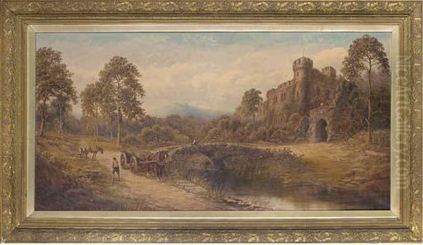 Workers Logging Outside A Castle Oil Painting by Henry Harris