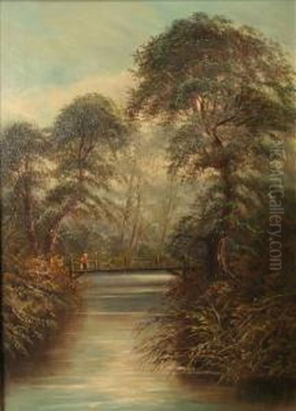 Figures On A Bridge Oil Painting by Henry Harris