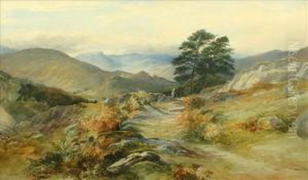 Figure On A Rockypath, North Wales Oil Painting by Henry Harris