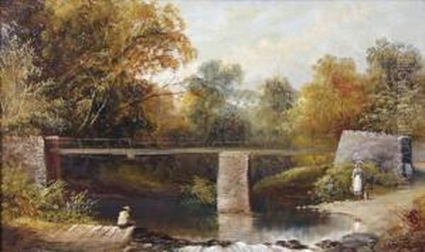 Wyckham Bridge; Stoneand Plank Bridge At Stapleton Oil Painting by Henry Harris