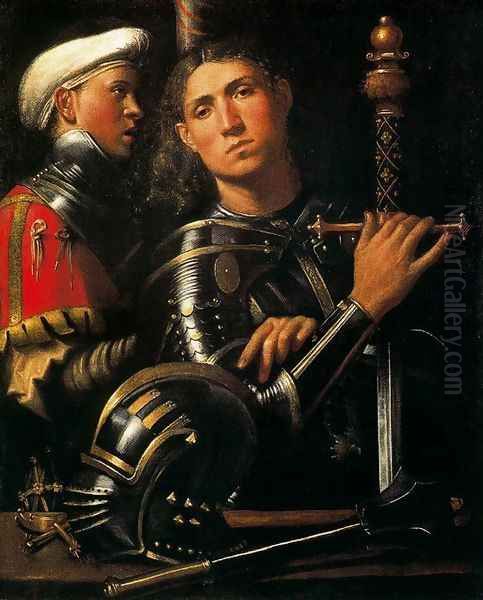 Portrait of Warrior with his Equerry c. 1509 Oil Painting by Giorgione