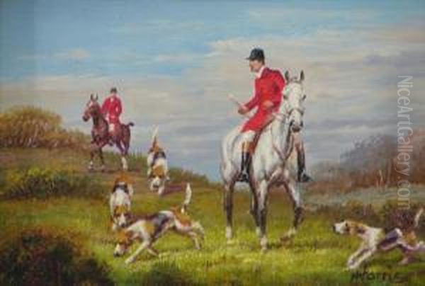 ' Huntsman And Hounds', Oil, Signed, Panel, 4 Oil Painting by Henry Hotham Harris