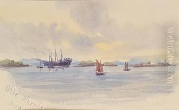 View Of Boats In A Loch, With 15 Other Similar Views, By The Same Hand Oil Painting by J. Harris