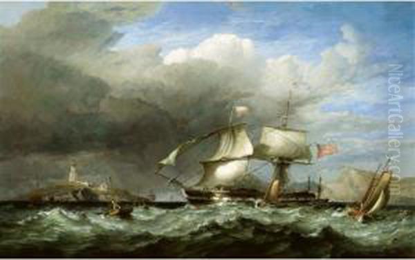 Dropping Off The Swansea Pilot: Busy Shipping Off Mumbles Head Oil Painting by James Harris of Swansea