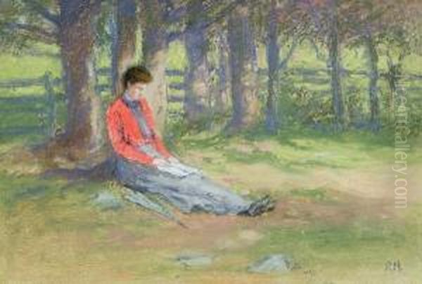 Bessie Harris Resting On Martal Farm. Oil Painting by Robert Harris