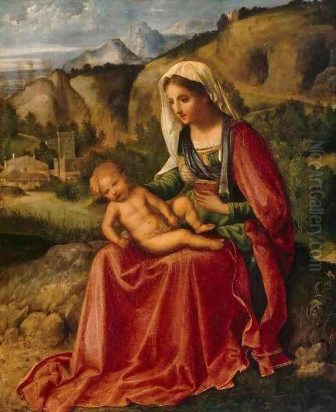 Virgin and Child in a Landscape Oil Painting by Giorgione