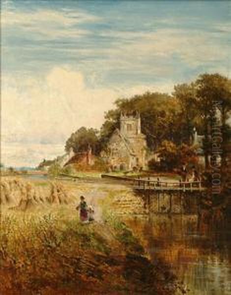 A Sunny Day Bythe Church Oil Painting by William E. Harris