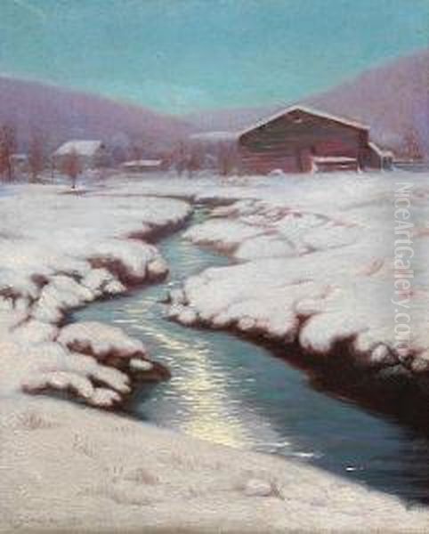 A Creek Through Snow-covered Fields Oil Painting by Lowell Birge Harrison