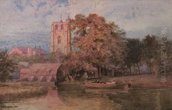 Beccles Church At Dusk Oil Painting by Charles Harmony Harrison