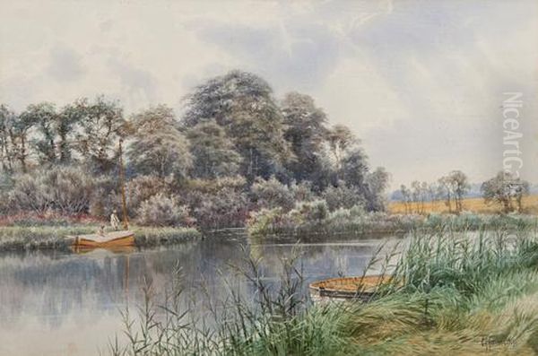 Boats On The Broads Oil Painting by Charles Harmony Harrison