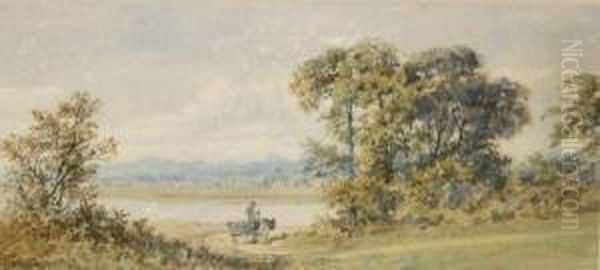 Horse And Cart By A Lake Oil Painting by Charles Harmony Harrison