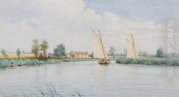 Stokesby, River Bure Oil Painting by Charles Harmony Harrison