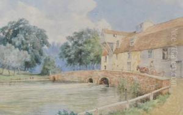 Watercolour, 
Trowse Mill, 
Norwich Oil Painting by Charles Harmony Harrison