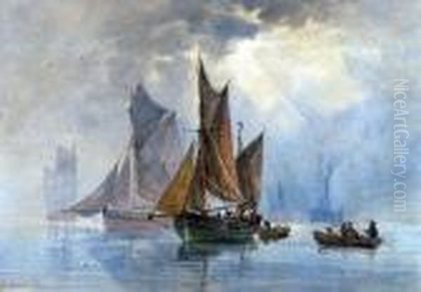 Fishing Boats In A Calm Sea Oil Painting by Charles Harmony Harrison