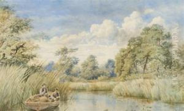 Fishermen On The Broads Oil Painting by Charles Harmony Harrison