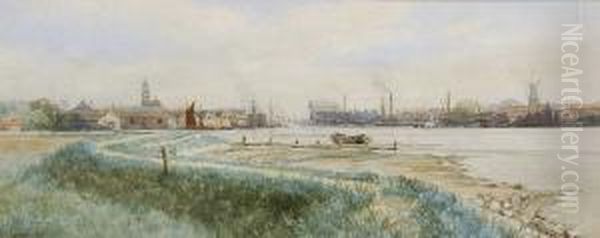 An Extensive View Of Great Yarmouth From Breydon Water Oil Painting by Charles Harmony Harrison