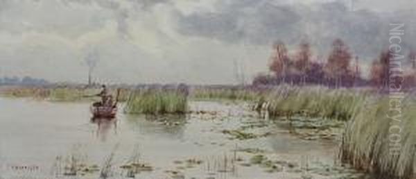 Angling On The Broads Oil Painting by Charles Harmony Harrison