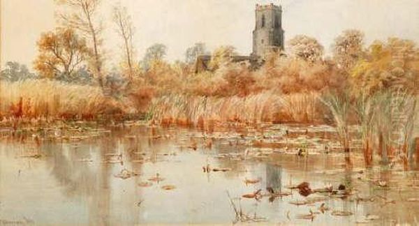 Broad With Church Beyond Oil Painting by Charles Harmony Harrison