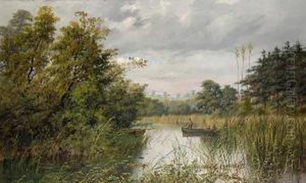 The Artist Fishing With His Ghillie Oil Painting by Charles Harmony Harrison