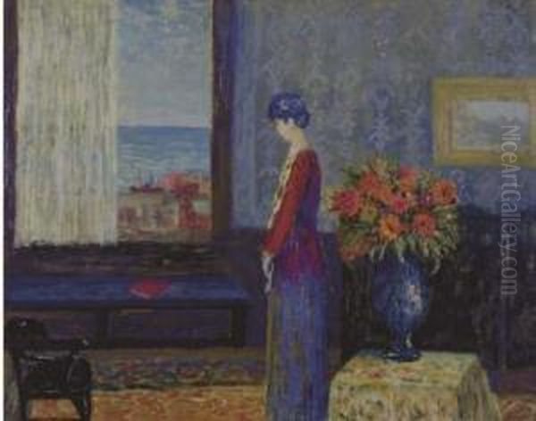 Lady At The Window Oil Painting by Charles Harmony Harrison