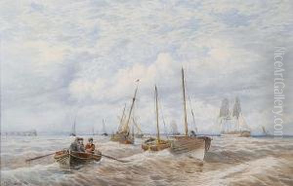 Boats Off Yarmouth Oil Painting by Charles Harmony Harrison